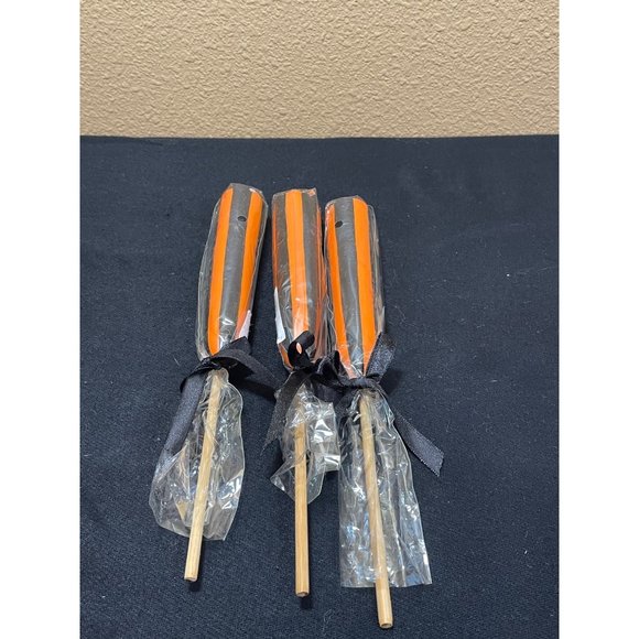 Dept 56 Halloween Torch Candle Sticks  Black Orange Stripe Bundle Of 3 - Picture 1 of 7